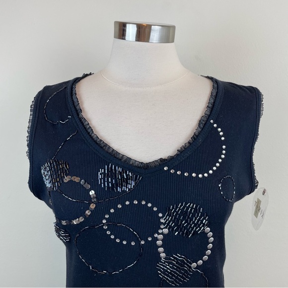 Kikit Vintage Black Silver Beaded Embellished Circles Blouse Top Women Medium - Picture 7 of 8